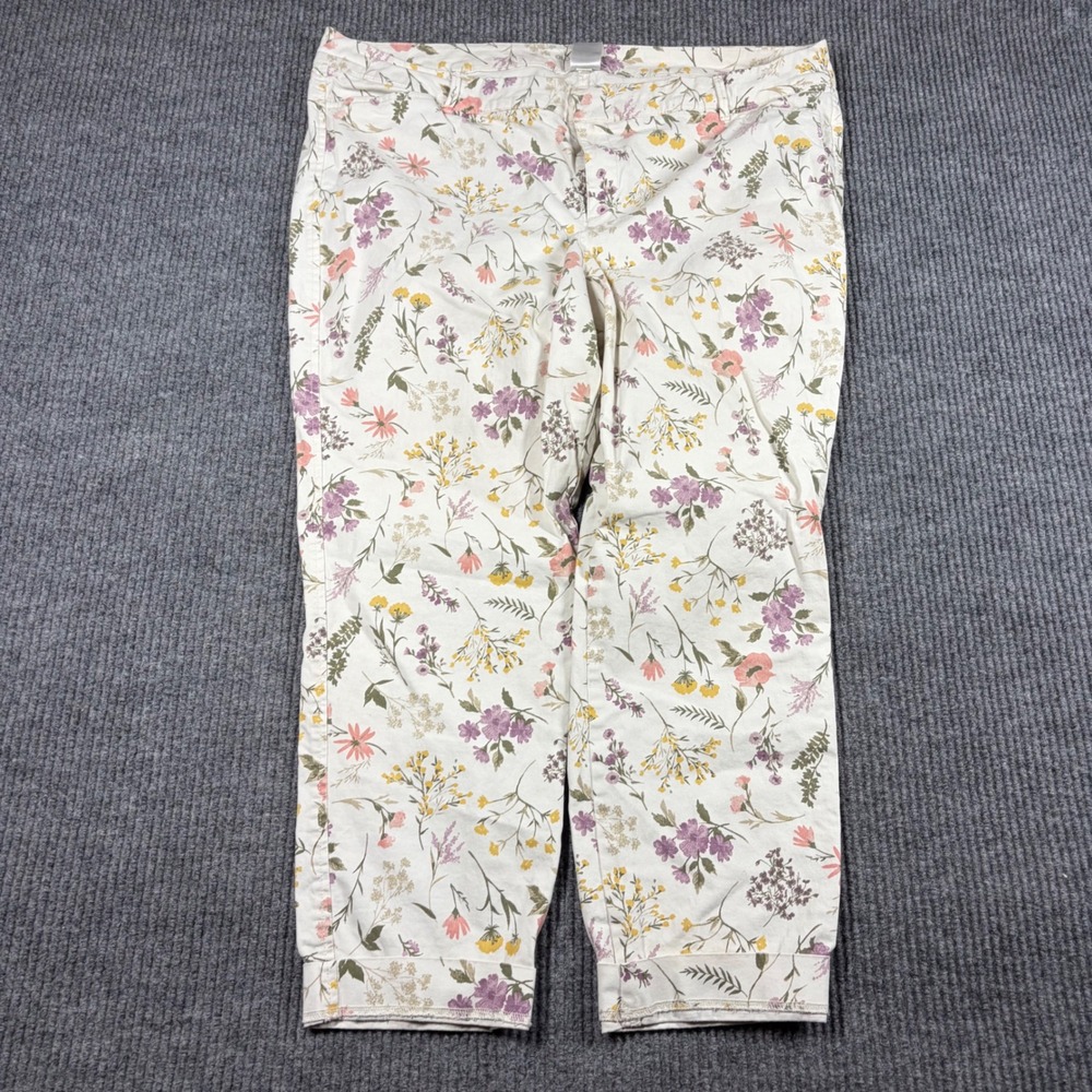 Old Navy Pants Womens 18 Pixie Chino Regular White Floral Ankle Mid Rise Stretch